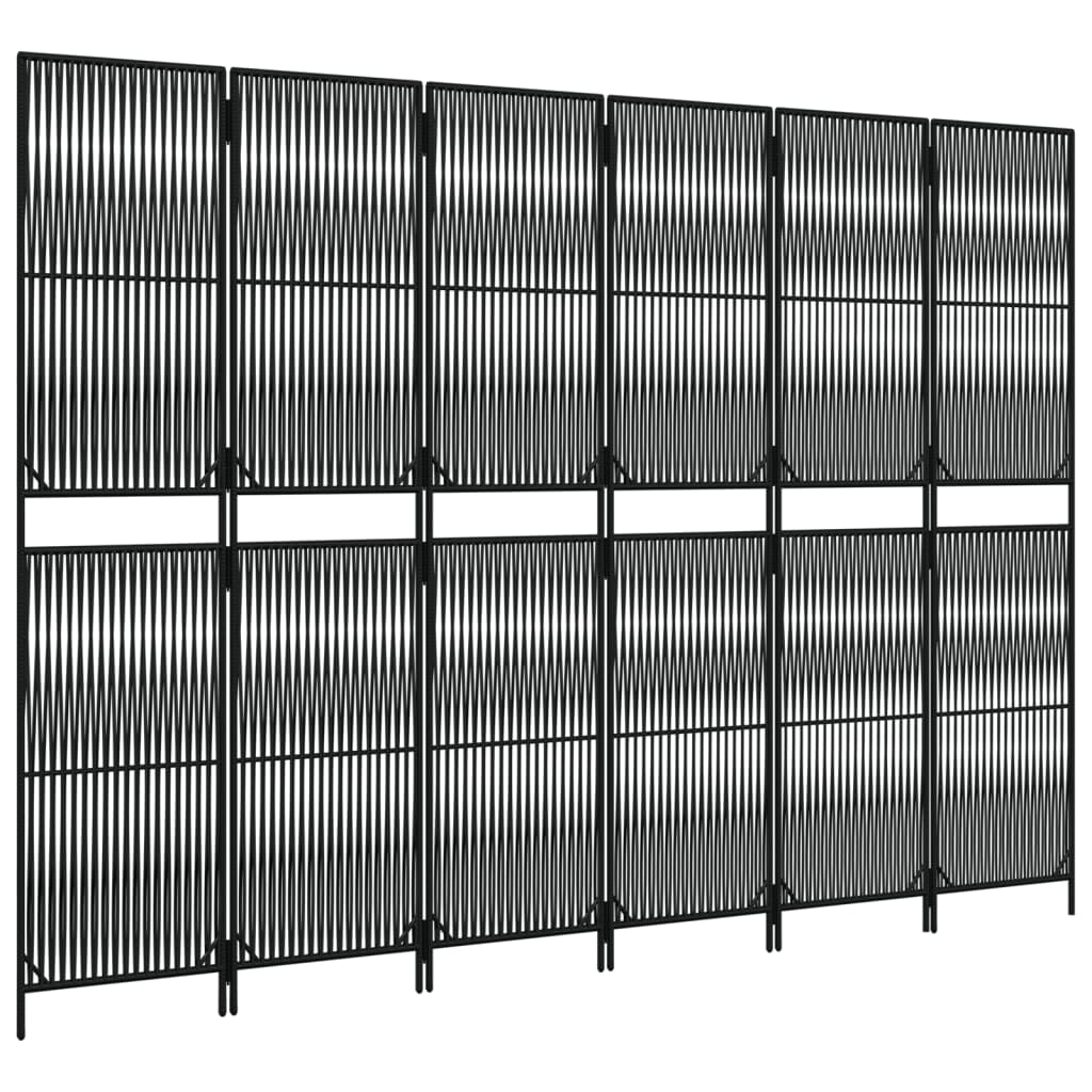 6-Panel Black Poly Rattan Room Divider - Stylish Privacy Screen