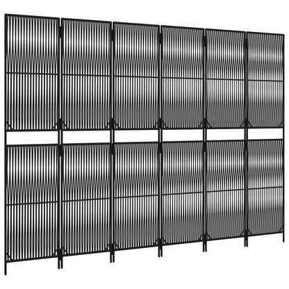 6-Panel Black Poly Rattan Room Divider - Stylish Privacy Screen