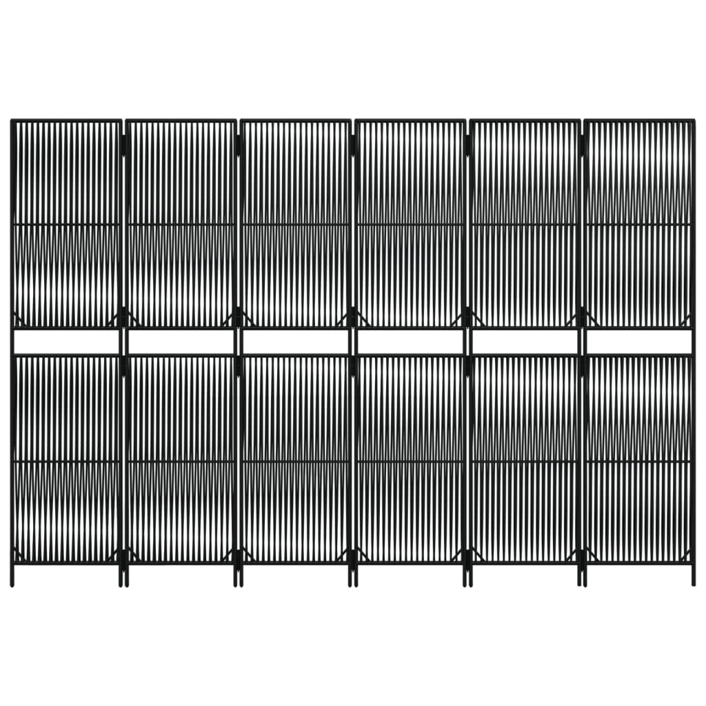 6-Panel Black Poly Rattan Room Divider - Stylish Privacy Screen