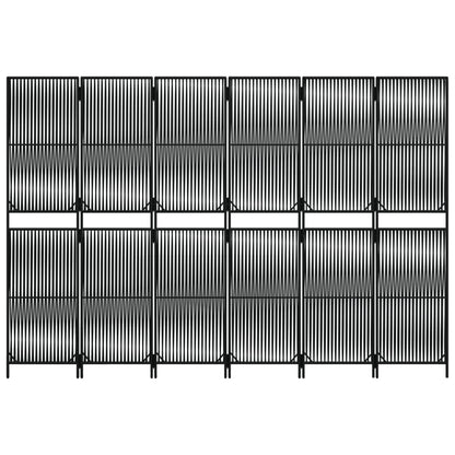 6-Panel Black Poly Rattan Room Divider - Stylish Privacy Screen