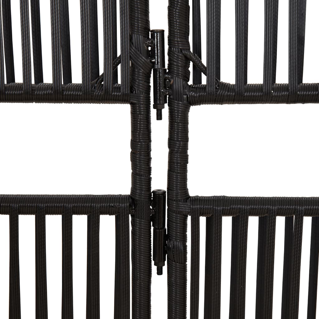 6-Panel Black Poly Rattan Room Divider - Stylish Privacy Screen