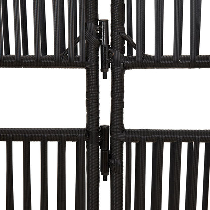 6-Panel Black Poly Rattan Room Divider - Stylish Privacy Screen