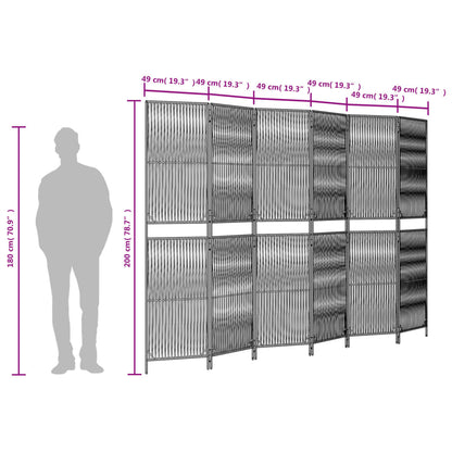 6-Panel Black Poly Rattan Room Divider - Stylish Privacy Screen