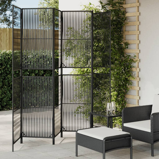 6-Panel Black Poly Rattan Room Divider - Stylish Privacy Screen
