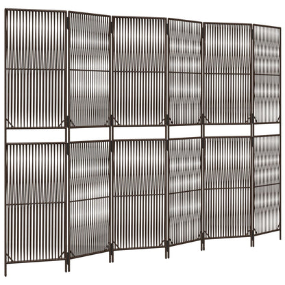 Room Divider 6 Panels Brown Poly Rattan