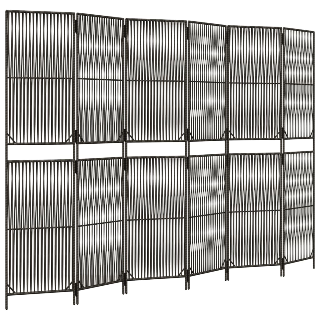 6-Panel Grey Poly Rattan Room Divider – Stylish Privacy Screen