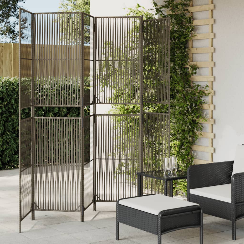 6-Panel Grey Poly Rattan Room Divider – Stylish Privacy Screen