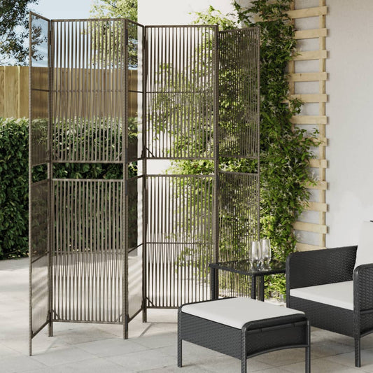 6-Panel Grey Poly Rattan Room Divider – Stylish Privacy Screen