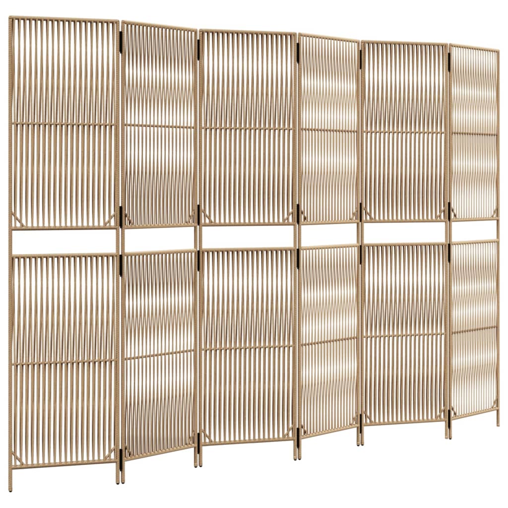 Beige Poly Rattan Room Divider - 6 Panels for Stylish Separation