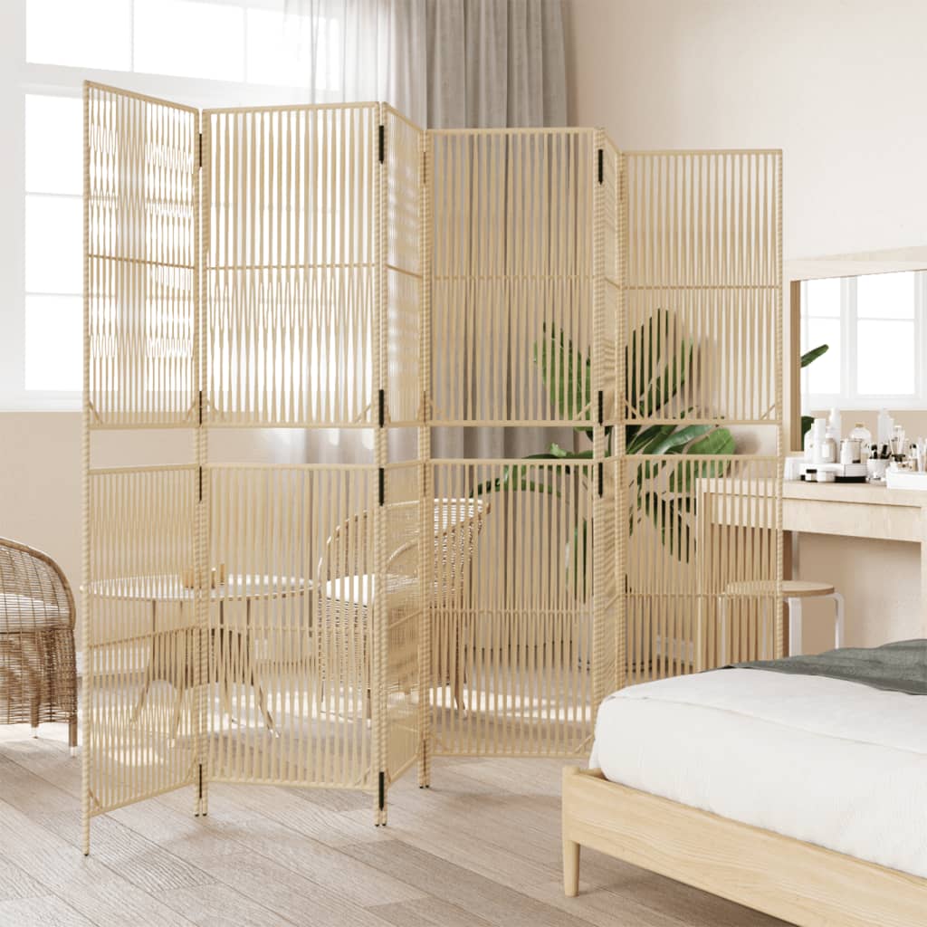 Beige Poly Rattan Room Divider - 6 Panels for Stylish Separation