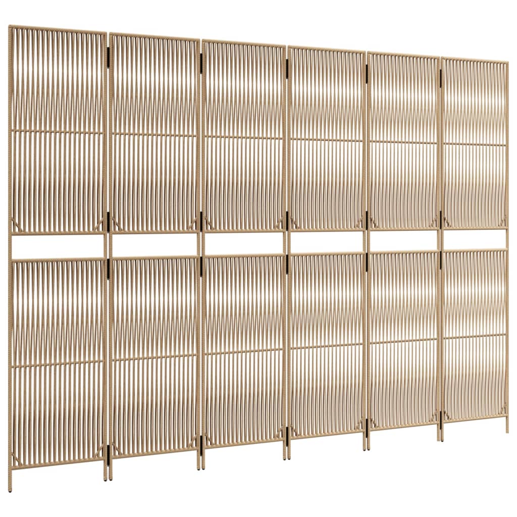 Beige Poly Rattan Room Divider - 6 Panels for Stylish Separation