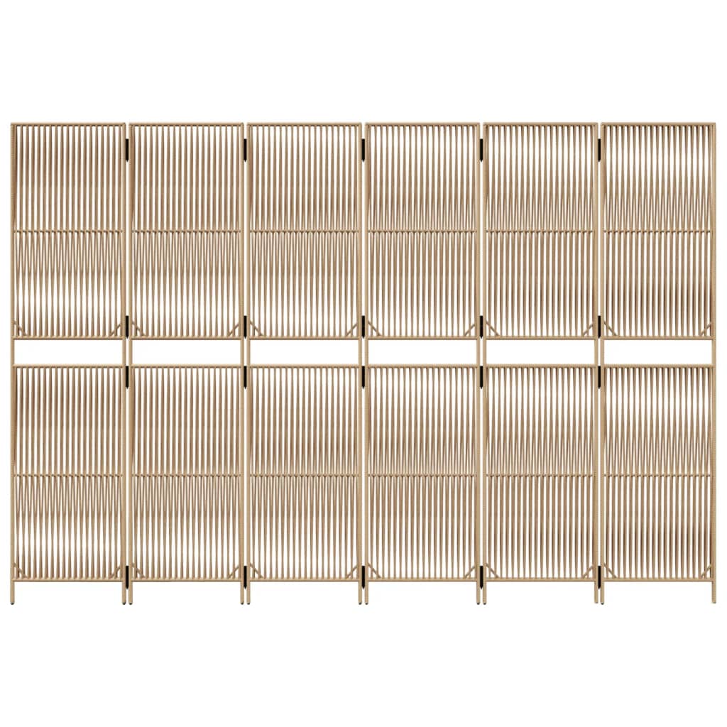 Beige Poly Rattan Room Divider - 6 Panels for Stylish Separation