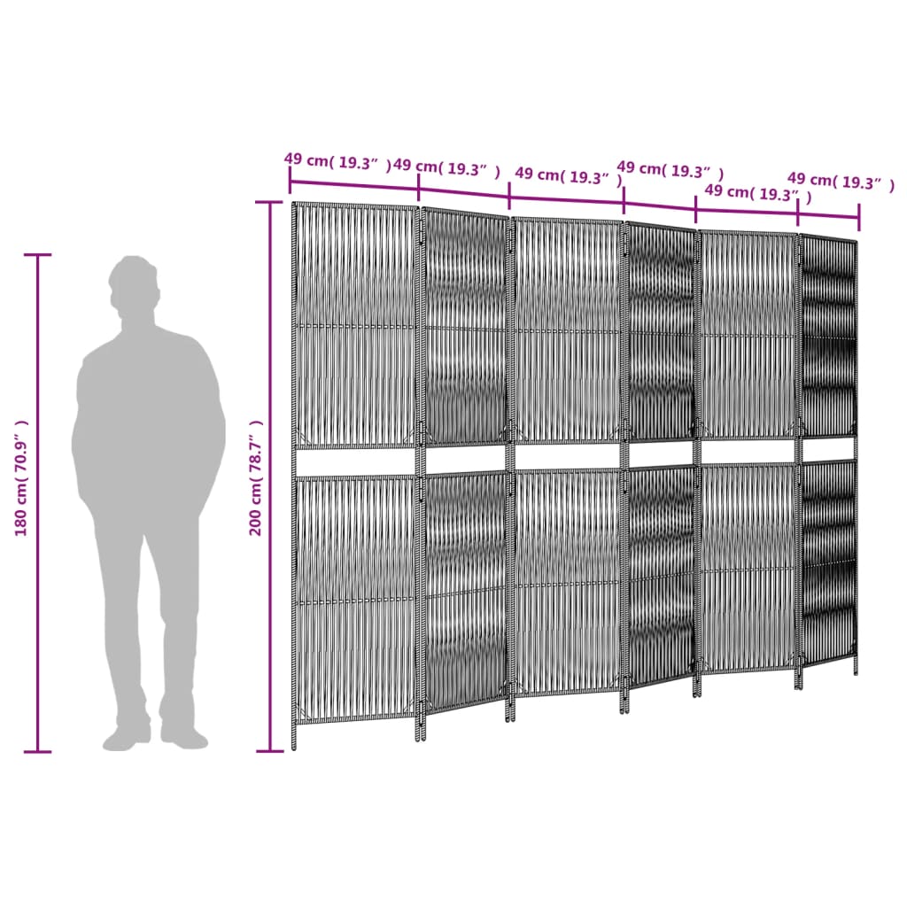 Beige Poly Rattan Room Divider - 6 Panels for Stylish Separation