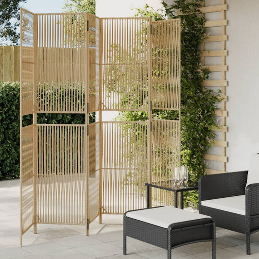 Beige Poly Rattan Room Divider - 6 Panels for Stylish Separation