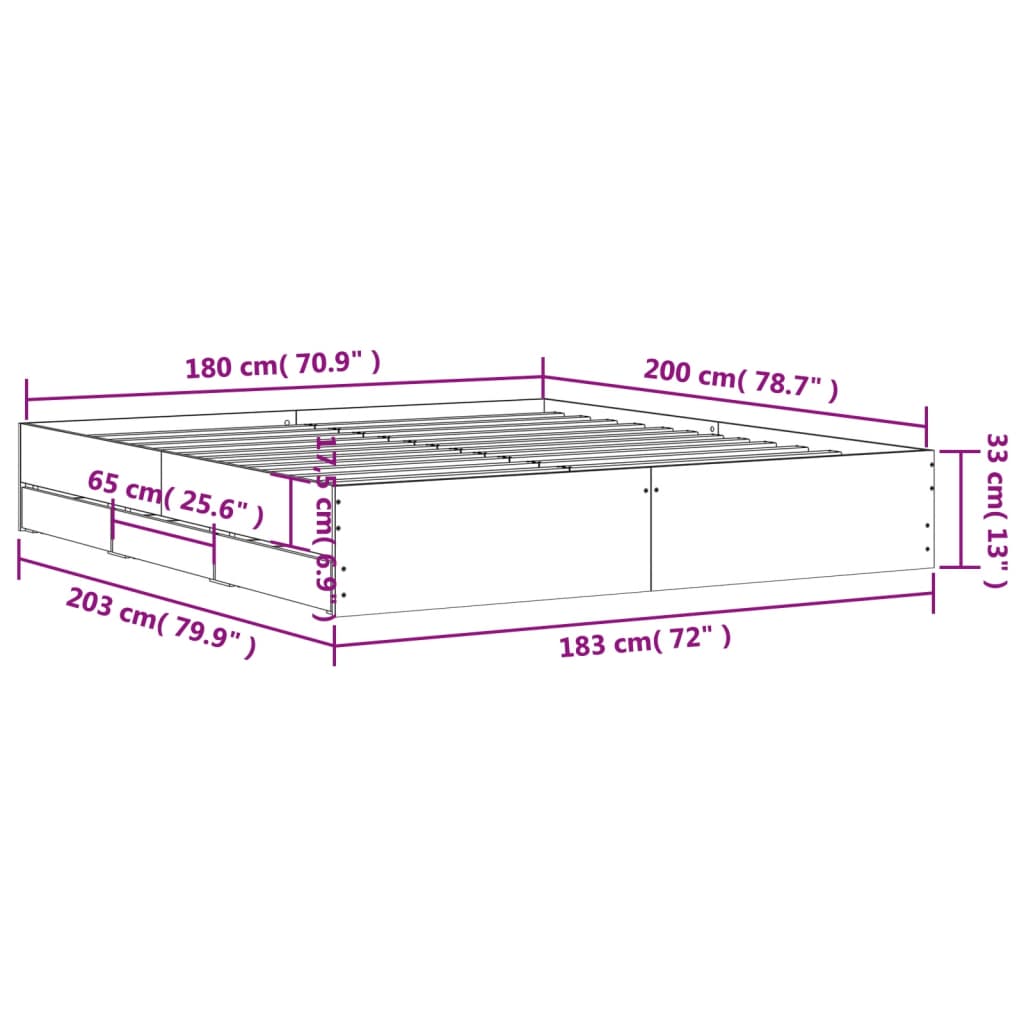 Sonoma Oak Super King Bed Frame 180x200 cm with Drawers