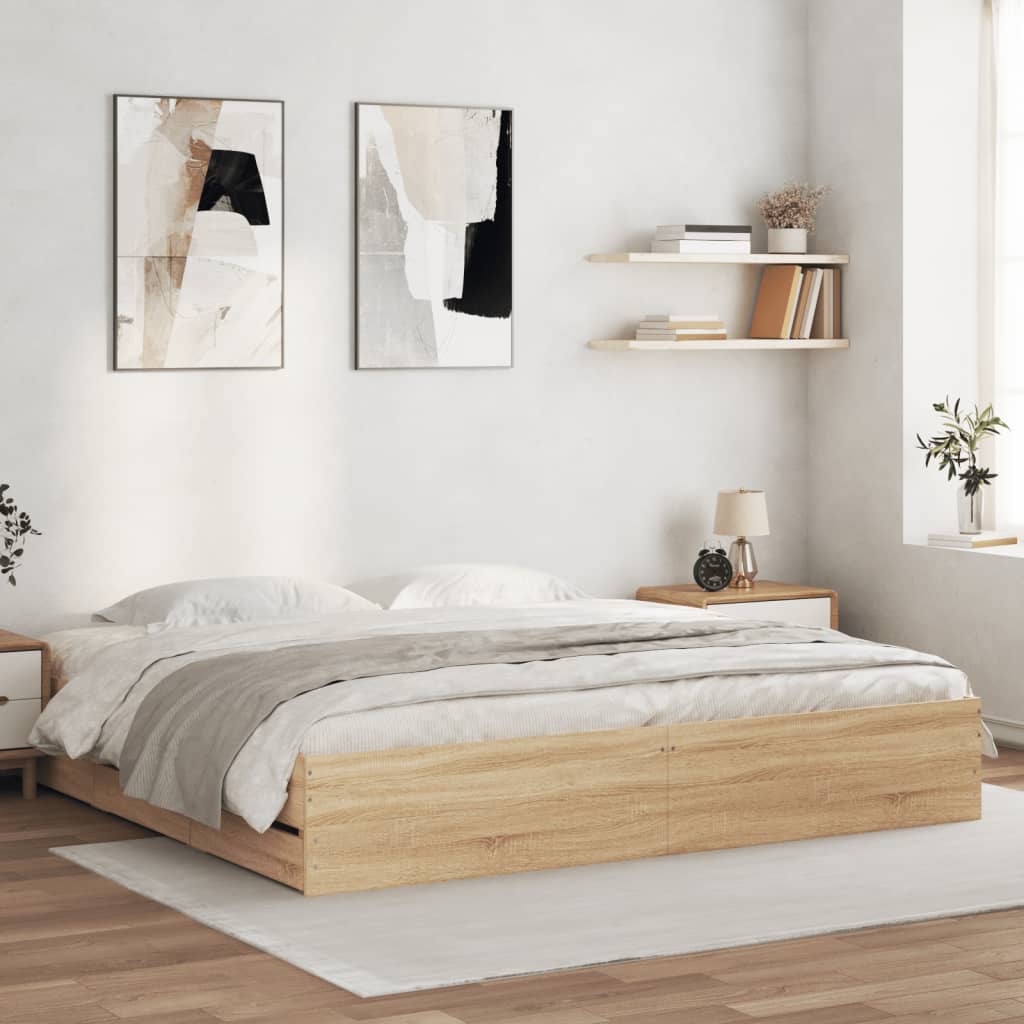 Sonoma Oak Super King Bed Frame 180x200 cm with Drawers