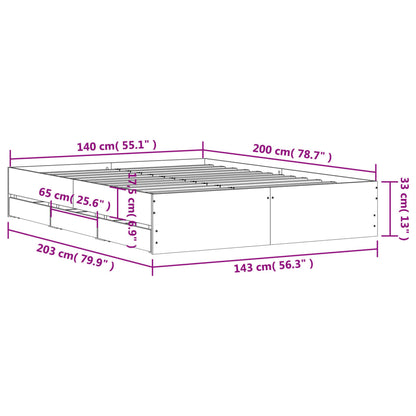Bed Frame with Drawers without Mattress White 140x200 cm