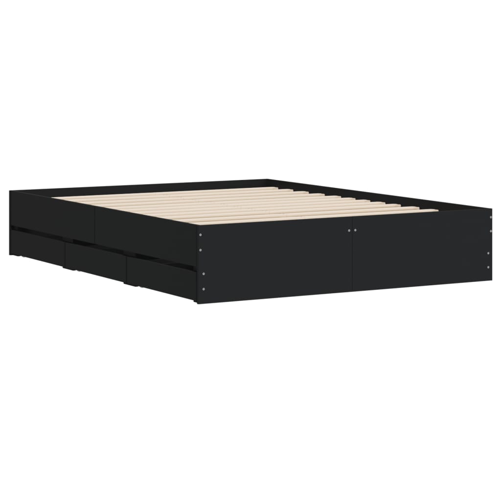 Bed Frame with Drawers without Mattress Black 140x190 cm