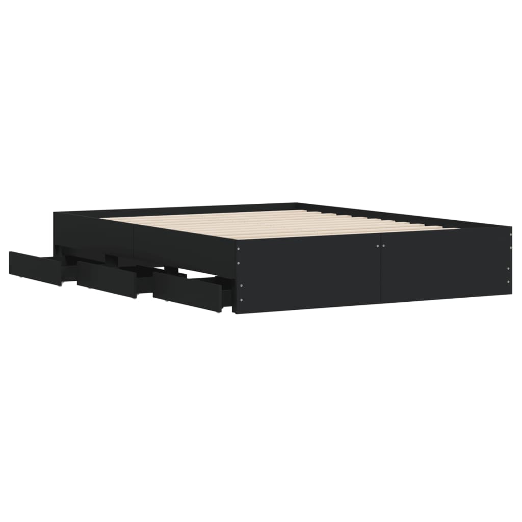 Bed Frame with Drawers without Mattress Black 140x190 cm