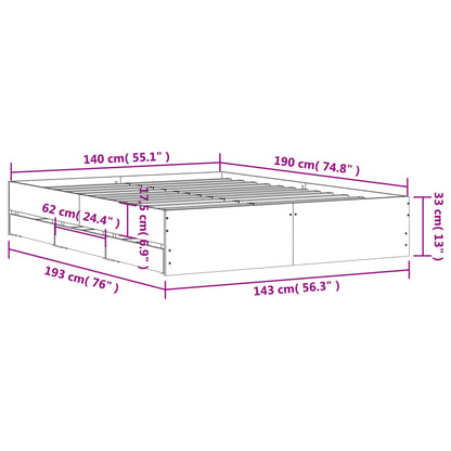 Bed Frame with Drawers without Mattress Black 140x190 cm