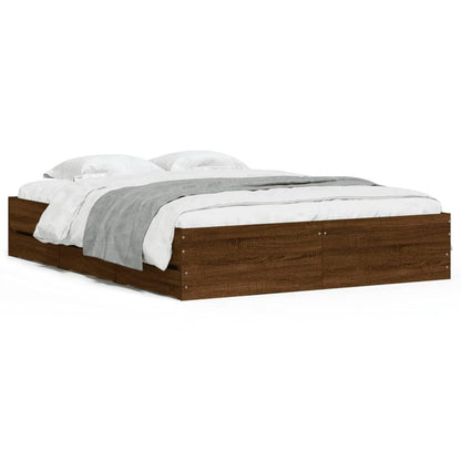 Bed Frame with Drawers without Mattress Brown Oak 140x190 cm