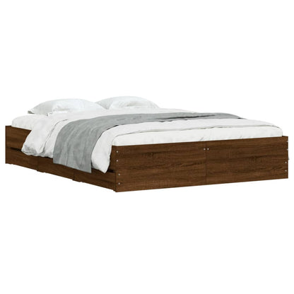 Bed Frame with Drawers without Mattress Brown Oak 140x190 cm