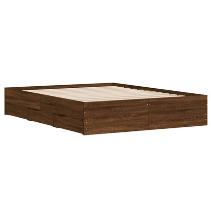 Bed Frame with Drawers without Mattress Brown Oak 140x190 cm