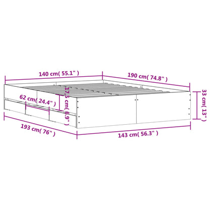 Bed Frame with Drawers without Mattress Brown Oak 140x190 cm