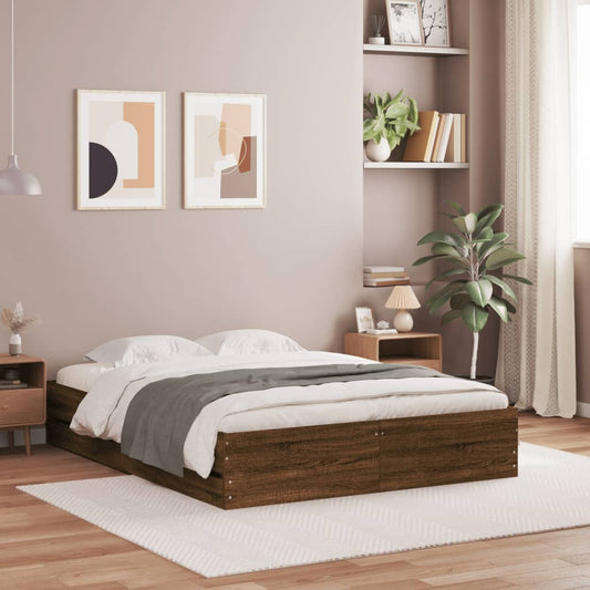 Bed Frame with Drawers without Mattress Brown Oak 140x190 cm