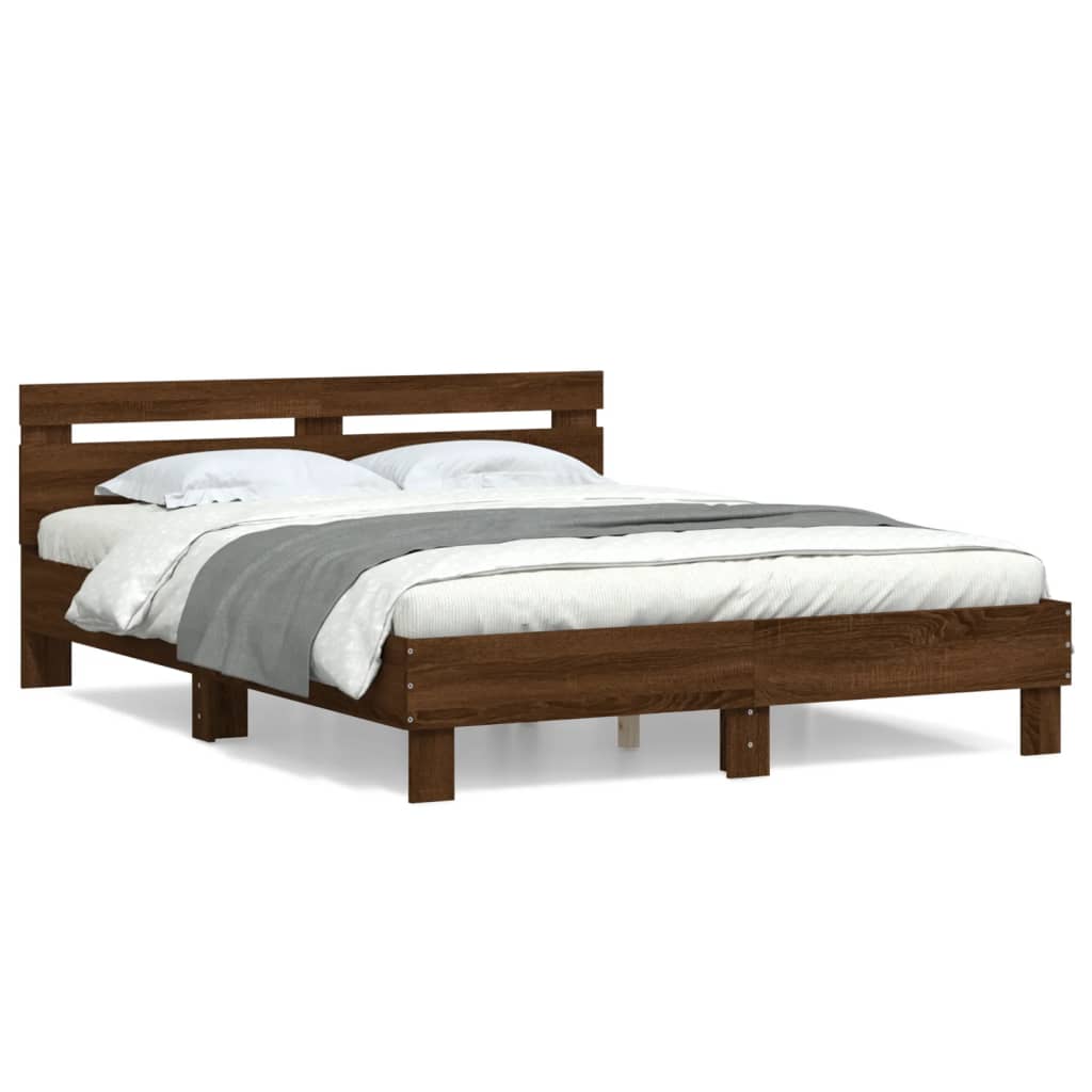 Oak Brown 140x190 cm Bed Frame – Sturdy Wood Design (No Mattress)