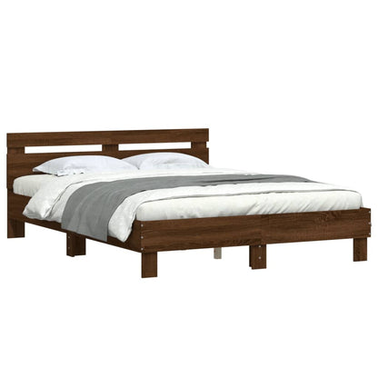 Oak Brown 140x190 cm Bed Frame – Sturdy Wood Design (No Mattress)