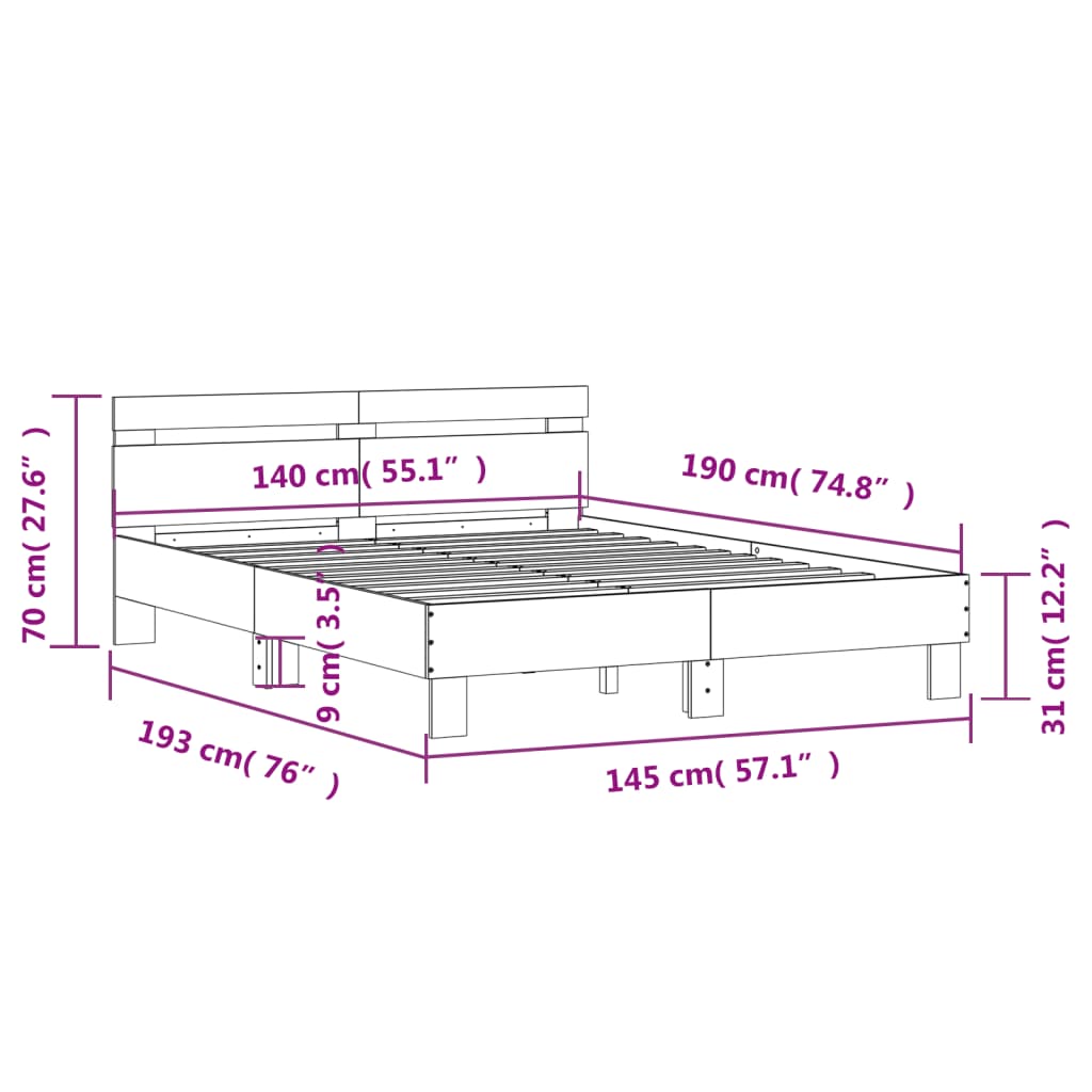 Oak Brown 140x190 cm Bed Frame – Sturdy Wood Design (No Mattress)