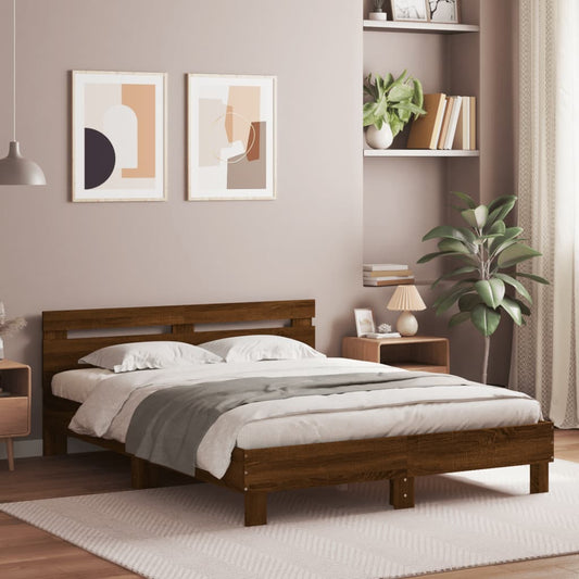 Oak Brown 140x190 cm Bed Frame – Sturdy Wood Design (No Mattress)