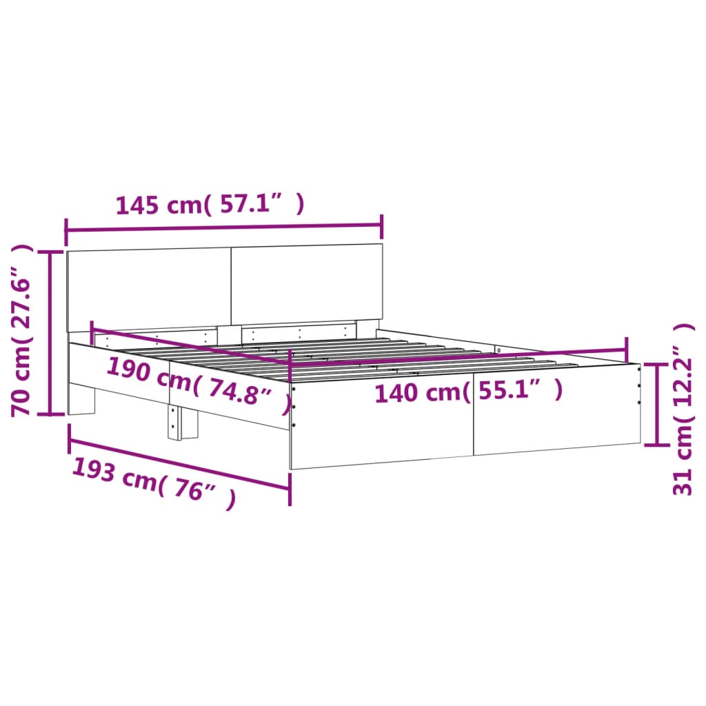 Bed Frame without Mattress White 140x190 cm