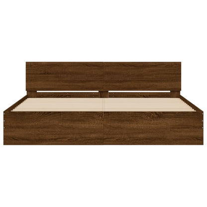 Bed Frame with LED without Mattress Brown Oak 180x200 cm Super King