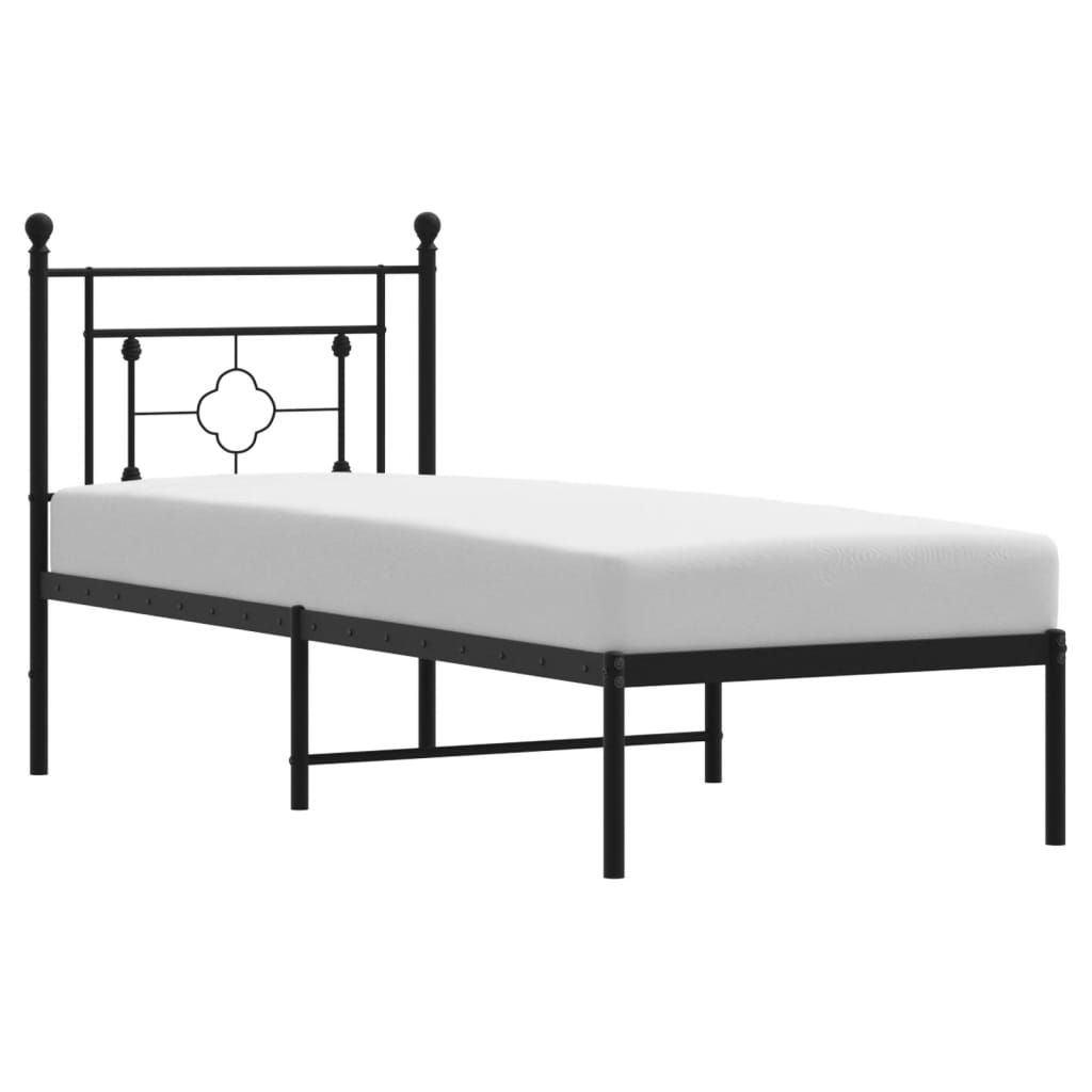 Black Metal Bed Frame with Headboard - 75x190cm (No Mattress)