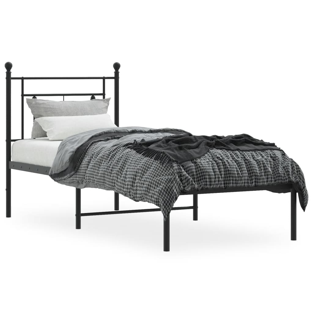 Black Metal Bed Frame with Headboard - 75x190cm (No Mattress)