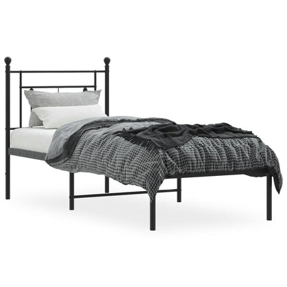 Black Metal Bed Frame with Headboard - 75x190cm (No Mattress)