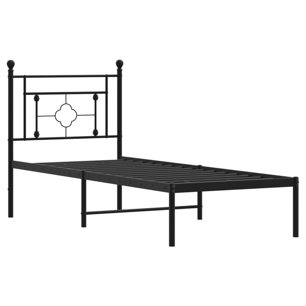 Black Metal Bed Frame with Headboard - 75x190cm (No Mattress)