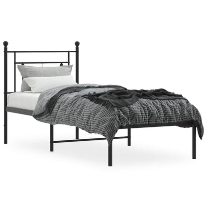 Sleek Black Metal Bed Frame with Headboard - 80x200cm
