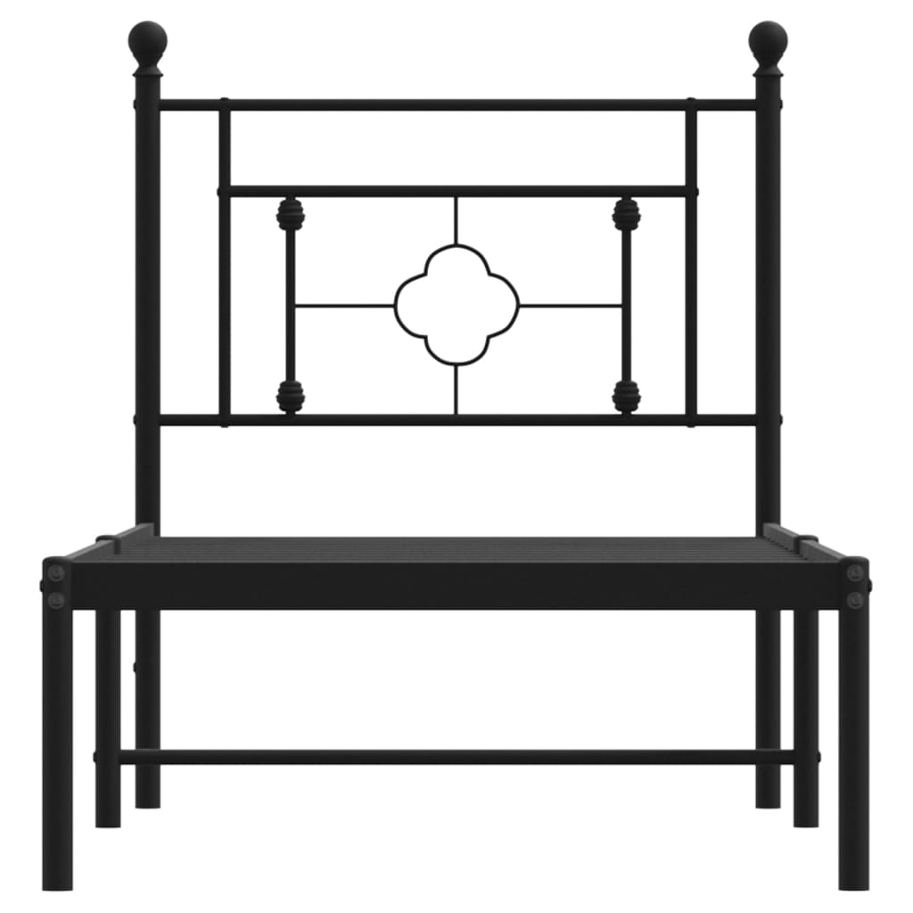 Sleek Black Metal Bed Frame with Headboard - 80x200cm