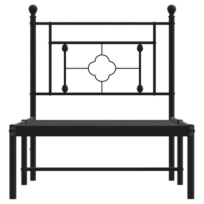 Sleek Black Metal Bed Frame with Headboard - 80x200cm
