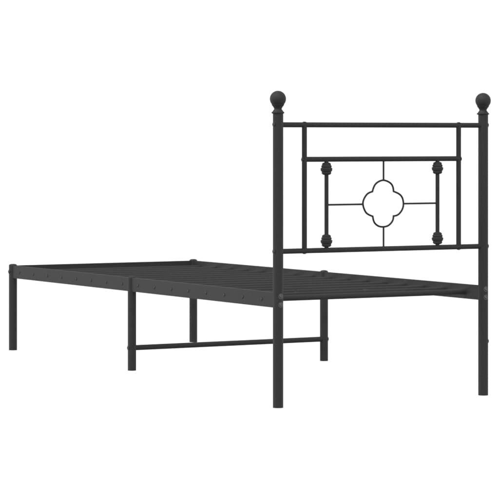 Sleek Black Metal Bed Frame with Headboard - 80x200cm