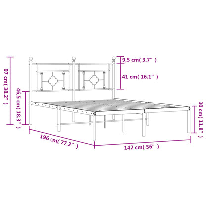 Metal Bed Frame without Mattress with Headboard Black 135x190cm