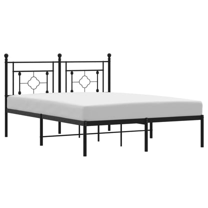 Black Metal Bed Frame with Headboard - 140x190cm, No Mattress
