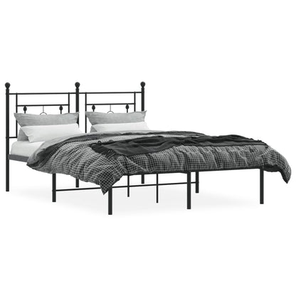 Black Metal Bed Frame with Headboard - 140x190cm, No Mattress