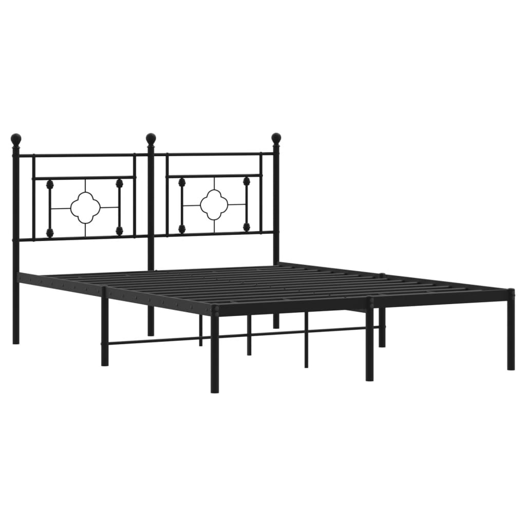 Black Metal Bed Frame with Headboard - 140x190cm, No Mattress