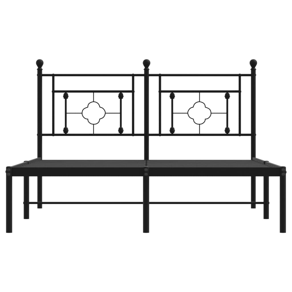 Black Metal Bed Frame with Headboard - 140x190cm, No Mattress