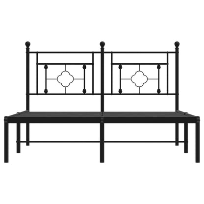 Black Metal Bed Frame with Headboard - 140x190cm, No Mattress