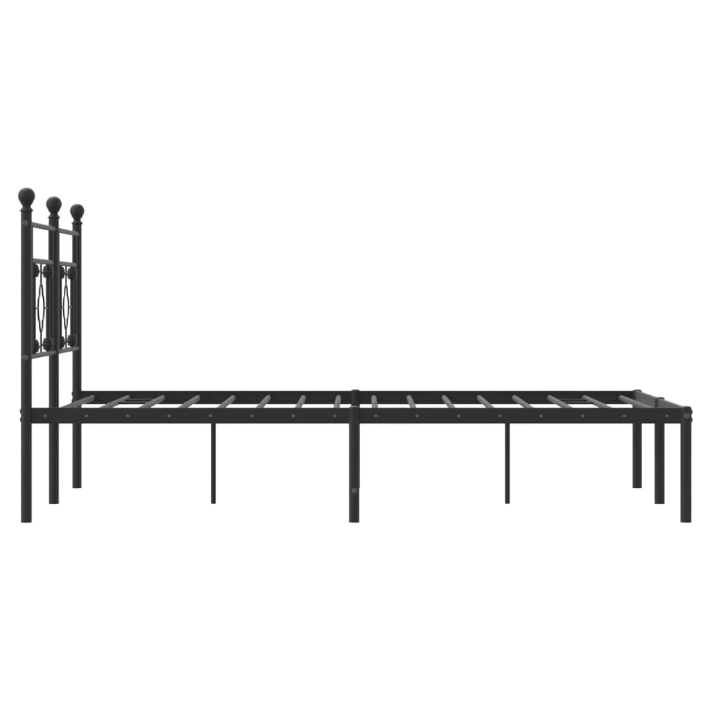 Black Metal Bed Frame with Headboard - 140x190cm, No Mattress